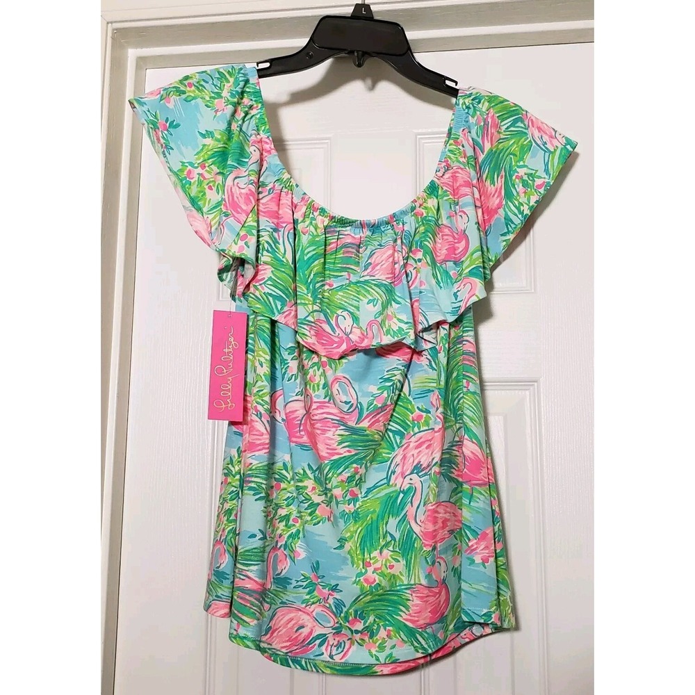 Lilly Pulitzer La Fortuna Off Shoulder Top Women's Size Medium Multi Floridita - Picture 3 of 4